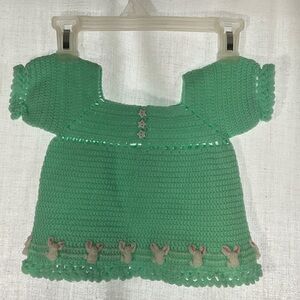 Green Crochet Baby Dress with Bunny Accents